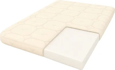 A mattress topper is shown cut away to reveal its internal foam.