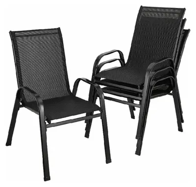 Produktbild von Gartenstühle – Set aus 4 – Stühle – Metall – Stapelbar – Wetterbeständig – Atmungsaktives Textilgewebe