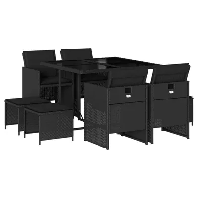 Produktbild von vidaXL 9-tlg. Garten-Essgruppe mit Kissen Schwarz Poly Rattan