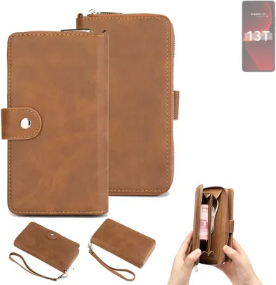 Produktbild von K-S-Trade Handyhülle Schutzhülle kompatibel mit Xiaomi 13T & Portemonnee Tasche Handytasche Case Etui Geldbörse Wallet braun (1x)