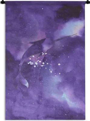 Produktbild von MuchoWow® Wandteppich Wandbehang Narwal - Weltraum - Farben 90x135 cm Tapisserie Dekoration Wandtuch - Baumwolle - Wandskulptur