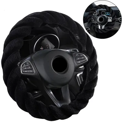 Produktbild von Winter-Lenkradbezug aus Plüsch, weich & warm, geeignet für 38-cm-Lenkräder, komfortabler Schutz im Winter