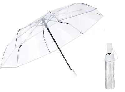 Produktbild von Transparenter Regenschirm, automatisch öffnend, durchsichtiger Faltregenschirm mit Glasfaserrahmen, leichter und kompakter Reise-Regenschirm für Damen und Herren, ideal für Hochzeiten und Fotoshootings