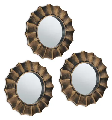 Image de Lot de 3 miroirs Relaxdays, miroirs décoratifs ronds, Ø 25 cm, salon, chambre, couloir, miroirs décoratifs, plastique, dorés