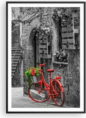 Produktbild von Gerahmtes Poster - Schwarzer Rahmen - Rot Fahrrad Allee - 70x100 cm - Wand Bild - Wanddeko - Wandbilder - Kunstposter - Wandposter - Bilderrahmen - Bilder - Kunstdruck - P2BPA70x100-4410