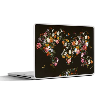 Produktbild von MuchoWow® Laptop Aufkleber Sticker Cover Weltkarte - Blumen - Schmetterling - Schwarz 30x22 cm - Laptop-Sticker