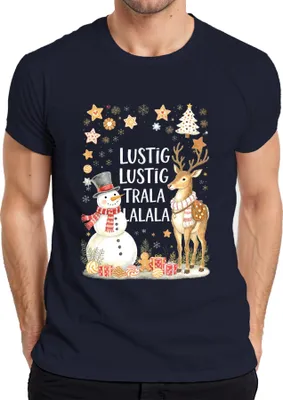 Zdjęcie produktu dla Koszulka męska Funny Trala Lalala Christmas Snowman Reindeer Retro, granatowy, XL