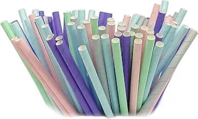 Produktbild von Papierstrohhalme DICKE PASTELLMIXFARBE 200x8mm / 100 Stück