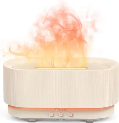 Produktbild von Luftbefeuchter & Aroma Diffuser - USB Mini Luftbefeuchter - LED Flammen-Effekt, kühler Nebel, Timer, Auto-Abschaltung, leise <36 dB, für ätherische Öle - Weiß