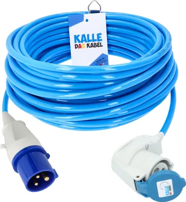 Produktbild von Kalle Verlängerungskabel CEE 230V Öse 16A 2,5mm² Winkel Kompakt Extreme Blau IP44 10 Meter