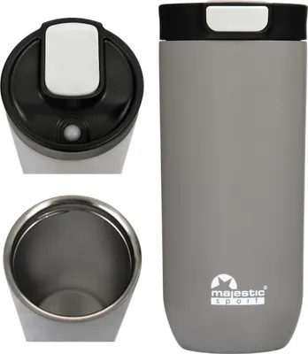 Zdjęcie produktu dla Majestic Sport Bullet kubek termiczny 540 ml, kubek do kawy na wynos 100% szczelny, utrzymuje ciepło przez co najmniej 6 godzin, nie zawiera BPA - smukła stal nierdzewna, szary.
