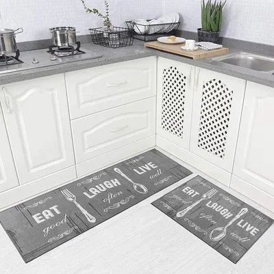 Immagine prodotto di Set di 2 tappetini da cucina lavabili, grigi, antiscivolo, con base in TPR, tappetini da cucina