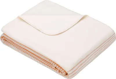 Produktbild von Ibena Bio Baumwolldecke Salerno 140x200cm, Kuscheldecke orange/wollweiß gemustert, Wolldecke, Sofadecke kuschelweich