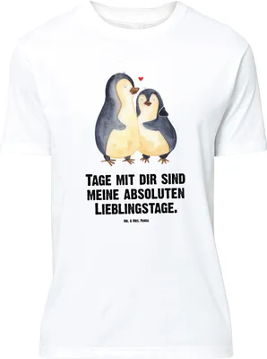 Produktbild von Mr. & Mrs. Panda Größe M T-Shirt Pinguin umarmen - Weiß - Geschenk, mit Spruch, Hochzeitsgeschenk, Herren, Tshirt, Hochzeitstag, Liebe, Shirt