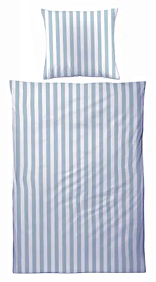 Produktbild von Biber Bettwäsche aus 100% Baumwolle - Streifen Blau 155 x 220 cm