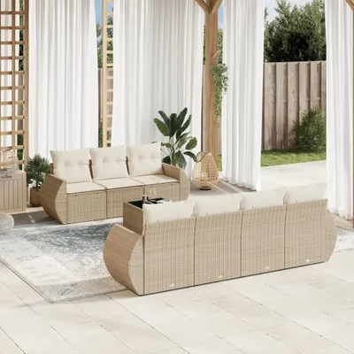 Produktbild von Design 8-tlg. Garten-Sofagarnitur mit Kissen Beige Poly Rattan, Gartenmöbel-Sets 2024 Neu