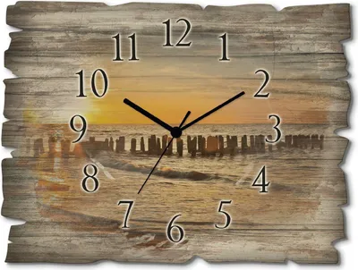 Produktbild von ARTland Holz Wanduhr Funkuhr - schwarzer Zeiger Schöner Sonnenuntergang am Strand Größe: 40x30 cm