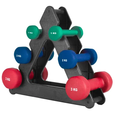 Produktbild von GORILLA SPORTS® Neopren Kurzhanteln - 2er Set, Hantelbaum , 2x0,5kg, 2x1kg, 2x2kg, 2x3kg, 2x4kg, 2x5kg, 31kg Komplettset - Hanteln, Gewichte
