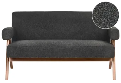 Zdjęcie produktu dla BELIANI Sofa dwuosobowa czarna z ciemnobrązowym boucle drewniane nogi retro design do salonu