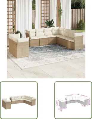 Produktbild von The Living Store 9-tlg. Garten-Sofagarnitur mit Kissen Beige Poly Rattan