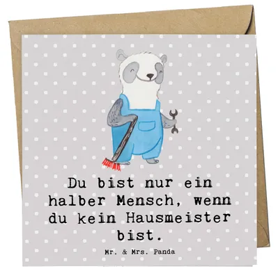 Produktbild von Mr. & Mrs. Panda Grußkarte Hausmeister Herz - Grau Pastell - Geschenk, Must Have, faltkarte, anlasskarte, Glückwunschkarte, doppelkarte, Spruch, Facility Manager, Witzig