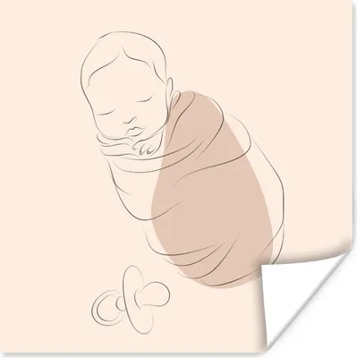 Produktbild von MuchoWow® Poster Baby - Kind - Strichzeichnung 100x100 cm - Babyzimmer