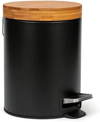 Produktbild von PolkaHome® Designer-Bambus-Badeimer – 5 Liter, Soft-Close, Fingerabdruckresistent, Schwarz