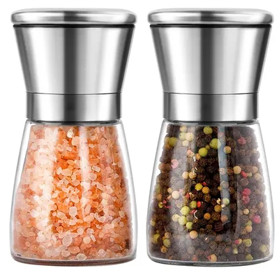 Salz- und Pfeffermühlen-Set, 2-teilig, manuell, einstellbarer Mahlgrad, Glas