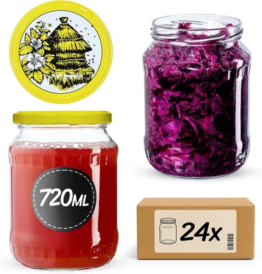 Obrázok produktu pre KADAX zaváracie poháre s viečkom "Jukka", poháre na džem, zaváracie poháre, 720 ml, úľ, 24 kusov