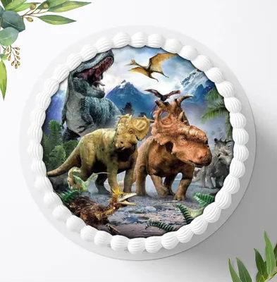 Produktbild von Für die Geburtstags Torte ein Tortenaufleger, Zuckerbild mit dem Motiv: Dinosaurier, Essbares Foto für Torten, Fondant, Ø 20cm, 0953z