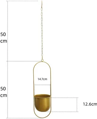 Image de Pot de fleurs suspendu en métal, Pot de décoration suspendu, Pot de fleurs plafond suspendu pour plantes d'intérieur, succulentes, aériennes, or,Elliptique