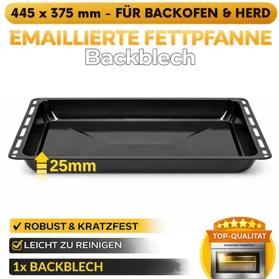 Produktbild von ICQN Backblech 445 x 375 x 25 mm, Passend für Whirlpool, Ignis, Bauknecht, Indesit, Algor, Neckermann, Lloyds, Emailliert Fettpfanne für Backofen, Kratzfest, 44,5 x 37,5 cm