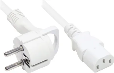 Produktbild von Netzkabel Schutzkontakt-Flachstecker Typ E+F (gewinkelt) an C13 (gerade), weiß, 1,00 mm², 2,5 m, Good Connections®