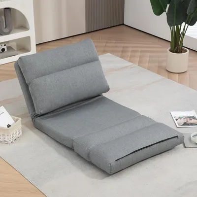 Produktbild von Bodensofa Sitzsack klappbar mit Schlaffunktion, Bodensessel Leinenoptik 6-stufig verstellbar, Grau | 70x72x56 cm | bis 120 kg | Metallrahmen