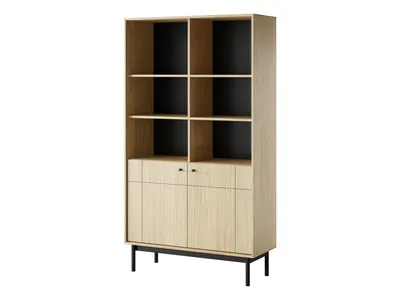 Produktbild von Bücherregal JANOS 104 cm Eiche Linea mit schwarzem Metallgestell – 103,4 × 184,6 × 39 cm
