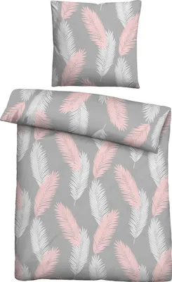 Produktbild von Traumhaft schlafen - Castell - Markenbettwäsche Mikrofaser Bettwäsche 0561117 PALMBLÄTTER color: sturmgrau, size: 1x 155x220 cm + 1x 80x80 cm