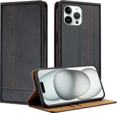 Image de Etui pour iPhone 12 Pro Max en cuir avec fonction stand noir