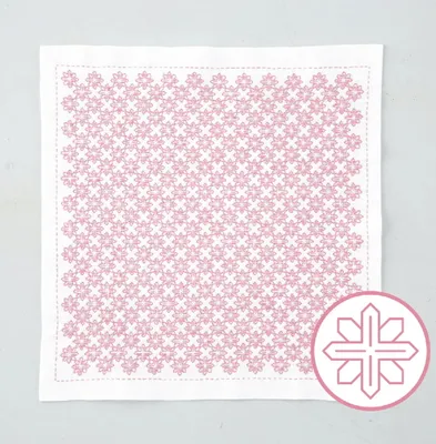 Immagine prodotto di Confezione da ricamo Olympus Hitomezashi Sashiko "Hana Fukin Clematis", tessuto stampato, 34x34cm, originale dal Giappone