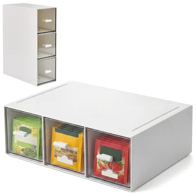 Immagine prodotto di Contenitore per bustine di tè con 3 cassetti, in plastica, dimensioni 23 x 16,5 x 8 cm