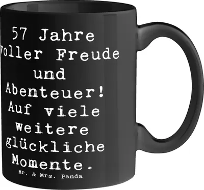 Produktbild von Mr. & Mrs. Panda Teetasse Spruch 57. Geburtstag Freude - Schwarz - Geschenk, Alter, Becher, Kaffeebecher, Meilenstein, schöne tasse, Geburtstagsgeschenk, Happy Birthday