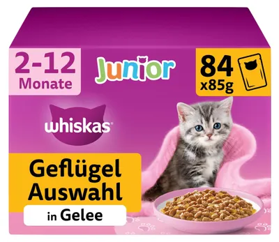 Produktbild von WHISKAS Junior Nassfutter in Gelee 84 x 85g Geflügel Auswahl