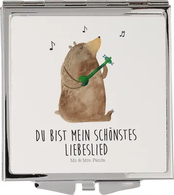 Produktbild von Mr. & Mrs. Panda Schminkspiegel Bär Lied - Weiß - Geschenk, Valentinstag, Frau, Teddy, Partner, Herz, Spruch, Kosmetikspiegel, Taschenspiegel, Klappspiegel, Handspiegel