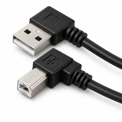 Produktbild von G43 Bolwins USB-2.0-Druckerkabel A auf B – 90° links abgewinkelt, USB-A Stecker auf USB-B Stecker