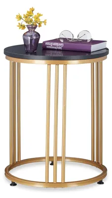 Image de TRANKIELO® - Table d'appoint en métal, avec plateau en MDF imitation marbre – Table basse de 51x41 cm, noire et dorée