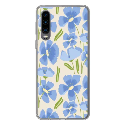 Produktbild von MuchoWow® Handyhülle Schutzhülle Hülle für Huawei P30 Blume - Blau - Muster Silikon Softcase Handy Hülle - Kartenbesitzer