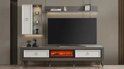 Produktbild von TV Lowboard Wandschrank Wandregal Stil modern schwarz Kamin