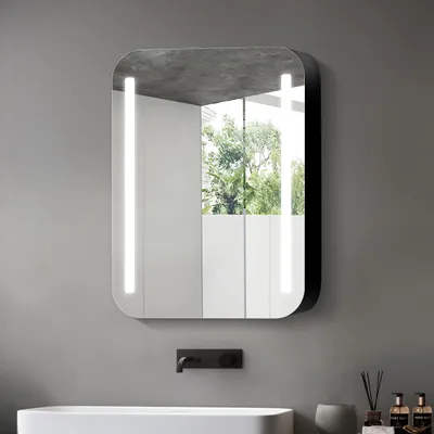 Produktbild von LED Spiegelschrank 60x70 cm, Alukorpus schwarz, 2 Ablagen, IP44