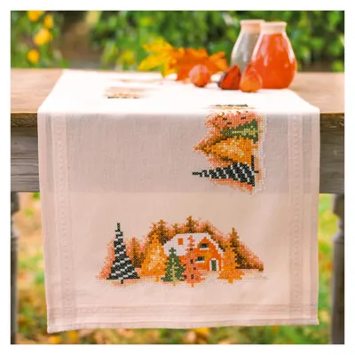 Kreuzstichset Tischläufer Winterdorf bedruckt 40x100 cm