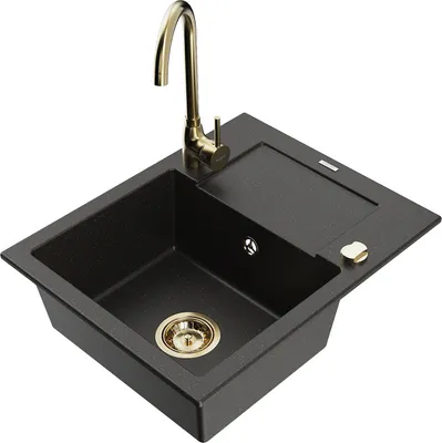 Produktbild von Mexen Enzo 1 Becken-Granitspüle mit Abtropffläche und Mischbatterie Telma, Schwarz/Gold - 6506-75-670200-50