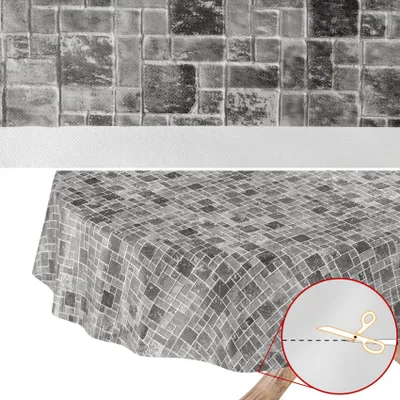 Produktbild von Tischdecke Wachstuch Gestreift Schwarz Robust Wasserabweisend Rund 140 cm
